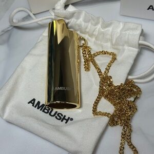 AMBUSH Gold-tone Brass Lighter Case Pendant Necklace w/Box & Pouch (EUC)